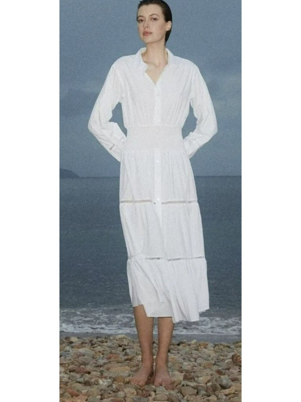 Thakoon Womens White Smocked Waist Midi Dress Size 12 New